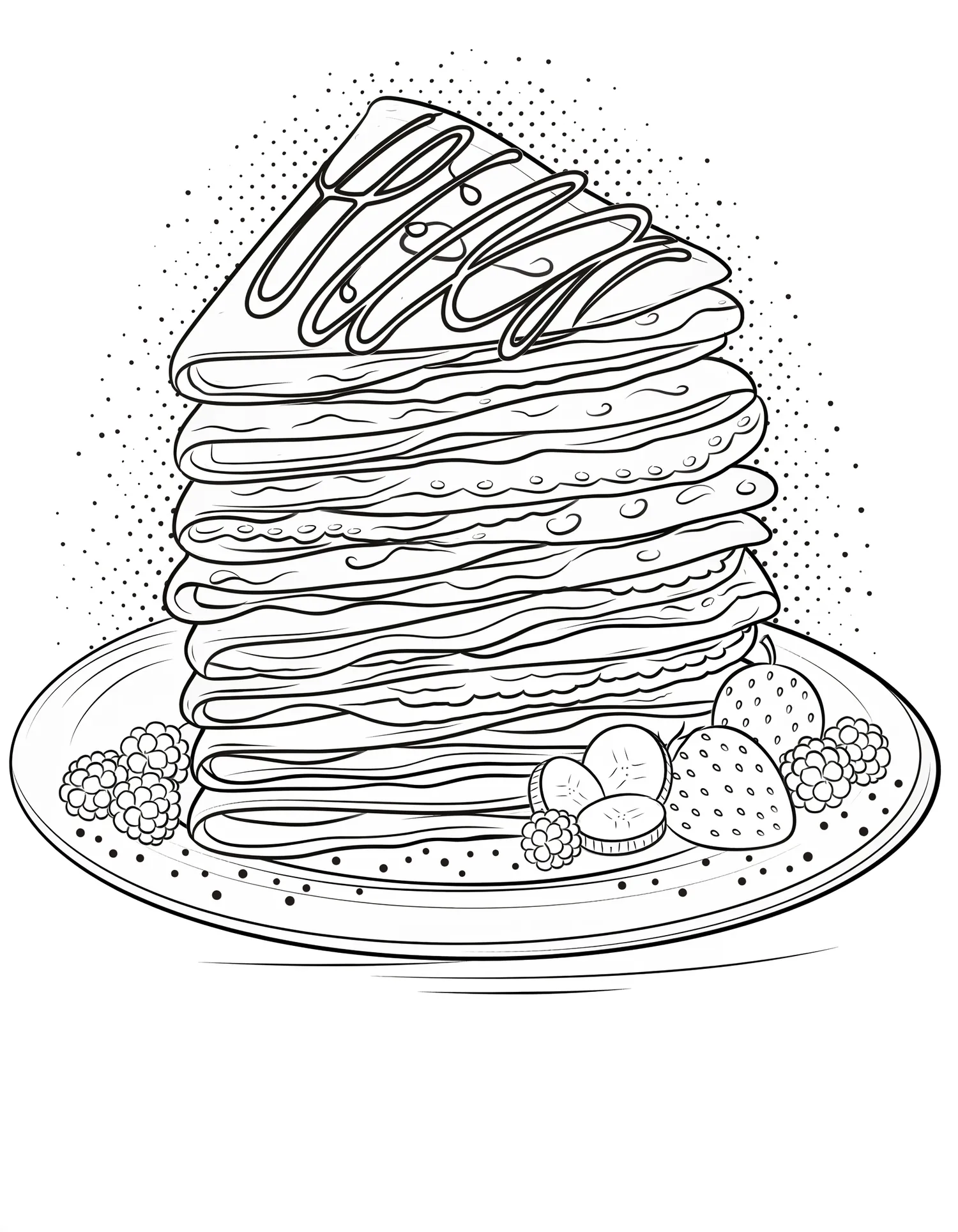 Crêpes Empilées Gourmandes, Coloriage pâtisserie à imprimer gratuitement